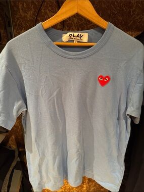 Comme des Garcons PLAY Light Blue Tee with Red Heart Patch